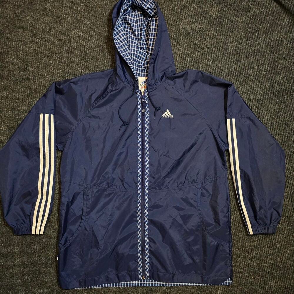 Vintage 90s Adidas Plad hooded windbreaker. Mens L